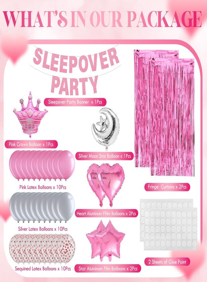 LaRandom 41 Pcs Sleepover Party Decorations, Pink Sleepover Birthday Party Balloons Banner for Girls, Cute Crown Moon Stars Foil Balloons Girls Slumber Pajama Princess Theme Decoration - Image 4